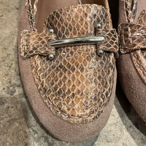 Donald J Pliner Tan Suede Wedge Shoes Womens Size 8.5N Snakeskin Leather - Picture 4 of 12